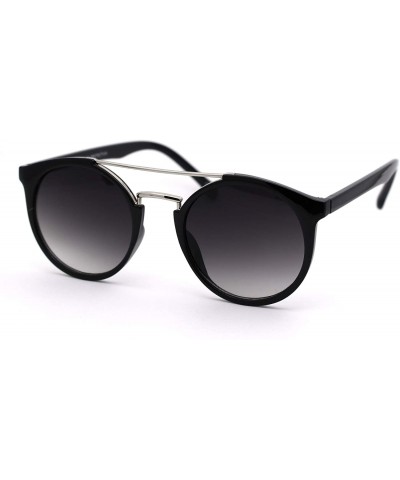 Round Mod Classic Round Double Rim Flat Top Round Keyhole Sunglasses - Black Silver Gradient Black - CJ18WUTZERW $23.00