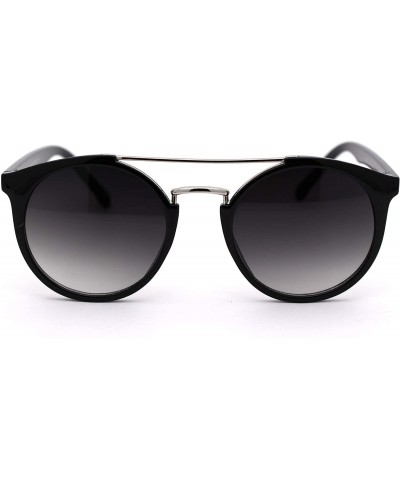 Round Mod Classic Round Double Rim Flat Top Round Keyhole Sunglasses - Black Silver Gradient Black - CJ18WUTZERW $10.74