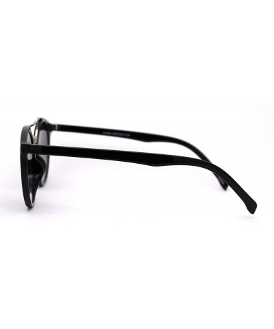 Round Mod Classic Round Double Rim Flat Top Round Keyhole Sunglasses - Black Silver Gradient Black - CJ18WUTZERW $10.74