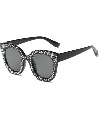 Square Women Retro Vintage Bold Square Oversized Fashion Sunglasses - Black - CU18WSEMM42 $18.39