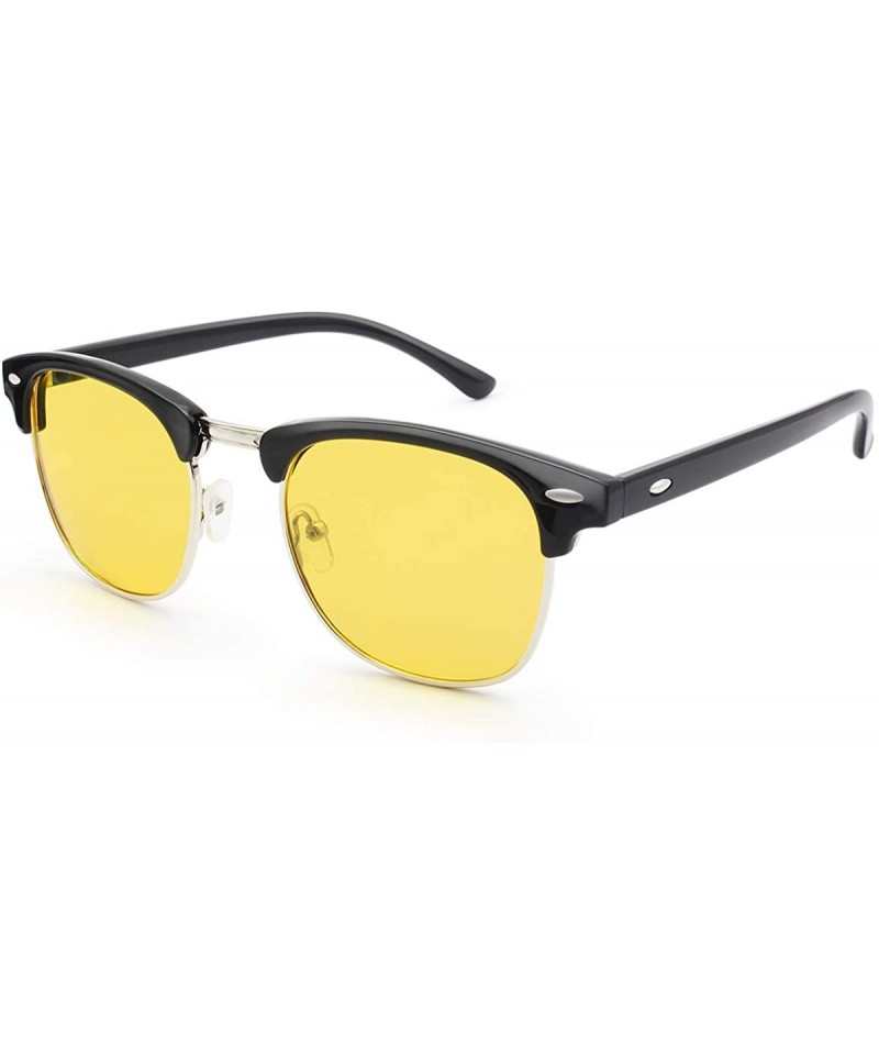 Oval Polarized Sunglasses Semi Rimless Frame Retro Clubmaster Shades for Women Men - Black Yellow - CW18SN6ZQ43 $9.45