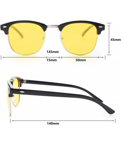 Oval Polarized Sunglasses Semi Rimless Frame Retro Clubmaster Shades for Women Men - Black Yellow - CW18SN6ZQ43 $9.45