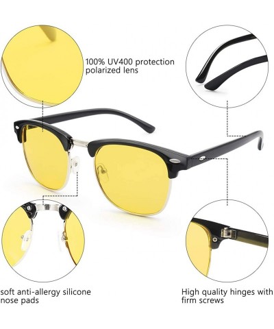 Oval Polarized Sunglasses Semi Rimless Frame Retro Clubmaster Shades for Women Men - Black Yellow - CW18SN6ZQ43 $9.45