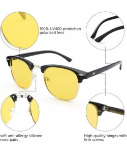 Oval Polarized Sunglasses Semi Rimless Frame Retro Clubmaster Shades for Women Men - Black Yellow - CW18SN6ZQ43 $9.45