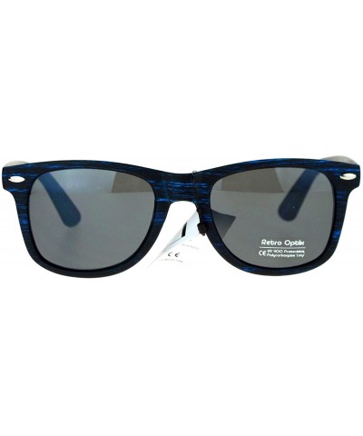 Square Matted Wood Print Sunglasses Classic Square Horn Rim Fashion - Blue - C6180GDX7DA $10.11