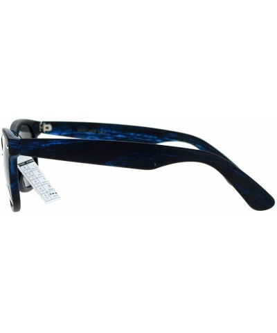 Square Matted Wood Print Sunglasses Classic Square Horn Rim Fashion - Blue - C6180GDX7DA $10.11