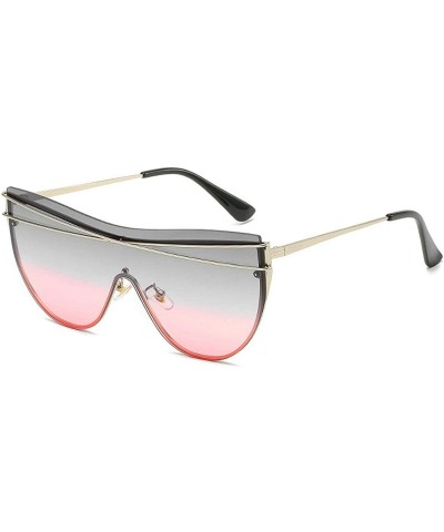 Rimless Fashion New One-piece sunglasses Metal Large frame Lady sun glasses Mens Goggle uv400 - Grey Pink - CB18RN5E0D4 $9.49