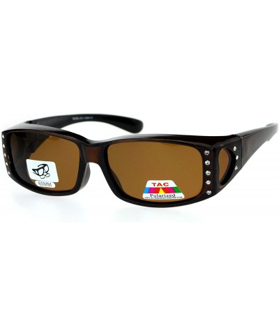 Round Womens Polarized Fit Over Glasses Sunglasses Rhinestone Rectangular Frame - Brown - CD185WH85WZ $23.49