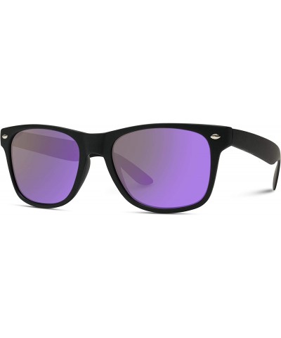 Wayfarer Square Retro Classic Mirrored Lens Women and Men Style Frame Sunglasses - Black Frame / Mirror Purple Lens - C2127M4...