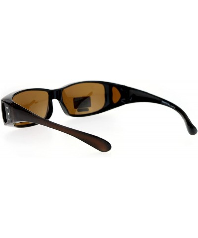Round Womens Polarized Fit Over Glasses Sunglasses Rhinestone Rectangular Frame - Brown - CD185WH85WZ $14.95