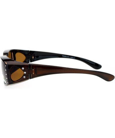 Round Womens Polarized Fit Over Glasses Sunglasses Rhinestone Rectangular Frame - Brown - CD185WH85WZ $14.95