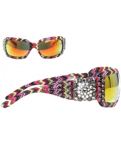 Round Square Concho with Aztec Print Sunglasses - Multi/Zig - CL182S8TTG2 $51.94