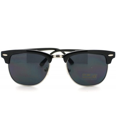Semi-rimless Classic Half Frame Vintage Retro Classic Sunglasses Horned Rim - Black-silver - CZ11EYYRH5L $21.08