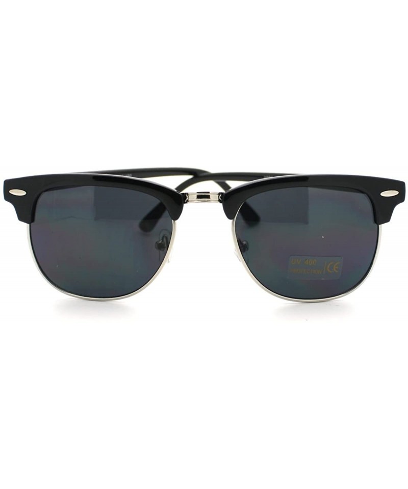 Semi-rimless Classic Half Frame Vintage Retro Classic Sunglasses Horned Rim - Black-silver - CZ11EYYRH5L $8.15