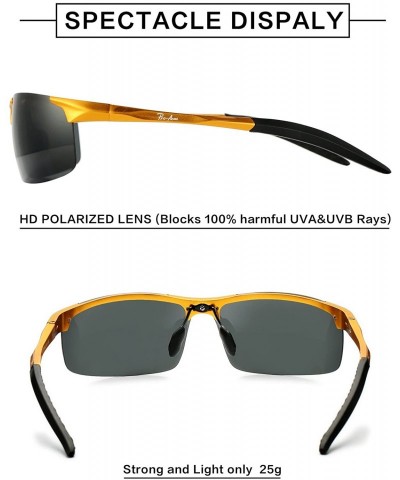 Sport Polarized Sports Sunglasses for Men Durable Frame 100% UV Protection - Gold Frame/Grey Lens - C418H30Z4XE $9.49