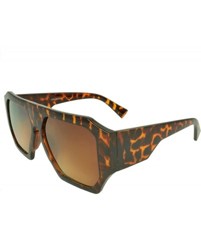 Oversized Vintage Retro Eyewear Applewood Shield Fashion Sunglasses - Brown Leopard - CY11I0I44T9 $18.71