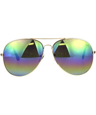 Oversized Mens Color Mirror Metal Rim Oversize Officer Sunglasses - Rainbow - CE180AO3HR7 $21.22