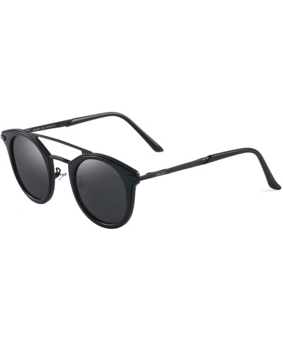 Rectangular Vintage Polarized Sunglasses Round UV Protection for Men Women - Black - CX18W7QH0DW $18.99