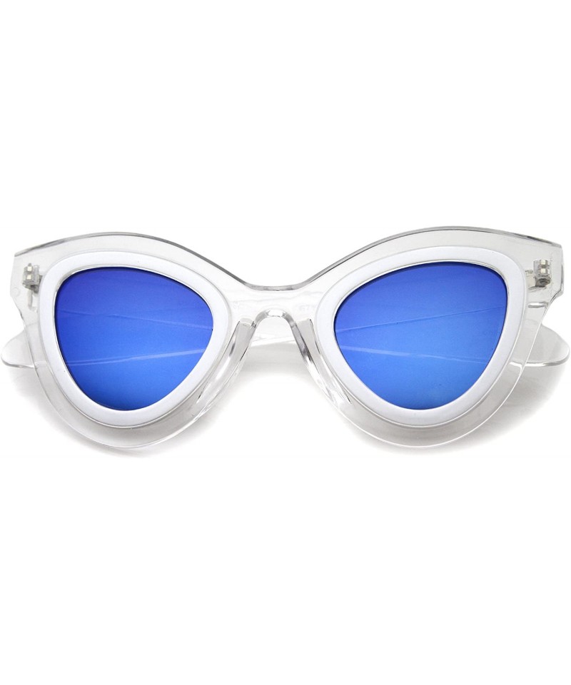 Cat Eye Womens High Fashion Two-Toned Mirrored Cat Eye Sunglasses 42mm - Clear-white / Blue Mirror - CQ12J18F07L $8.83