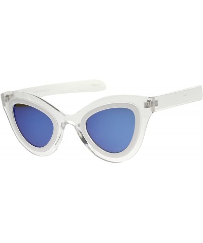 Cat Eye Womens High Fashion Two-Toned Mirrored Cat Eye Sunglasses 42mm - Clear-white / Blue Mirror - CQ12J18F07L $8.83