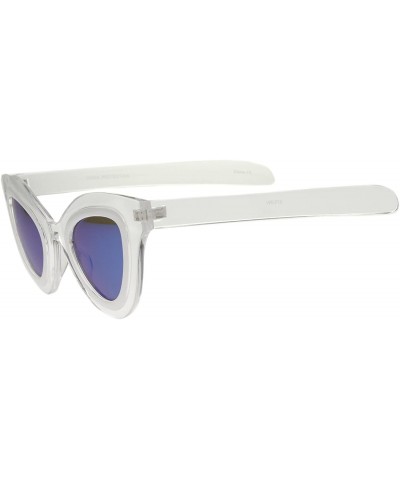 Cat Eye Womens High Fashion Two-Toned Mirrored Cat Eye Sunglasses 42mm - Clear-white / Blue Mirror - CQ12J18F07L $8.83