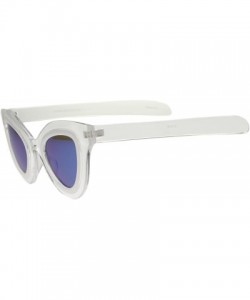 Cat Eye Womens High Fashion Two-Toned Mirrored Cat Eye Sunglasses 42mm - Clear-white / Blue Mirror - CQ12J18F07L $20.78