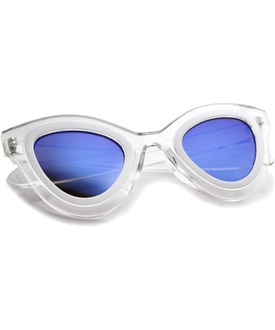 Cat Eye Womens High Fashion Two-Toned Mirrored Cat Eye Sunglasses 42mm - Clear-white / Blue Mirror - CQ12J18F07L $20.78