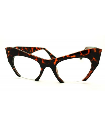 Semi-rimless Semi Rimless Cut Off Bottom Razor Clear Lens Cat Eye Glasses - Brown - C212H8V8IGN $18.58