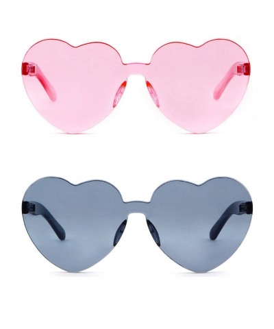 Aviator Rimless Sunglasses Heart Transparent One Piece Colorful Glasses - (2 Packs) Gray+pink - CR193RQE9QG $31.37