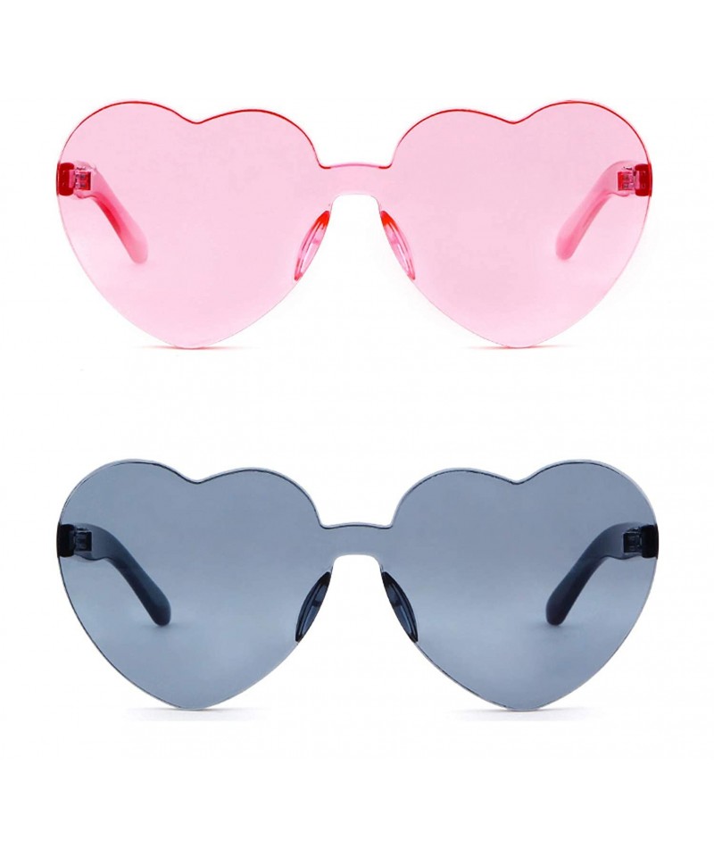 Aviator Rimless Sunglasses Heart Transparent One Piece Colorful Glasses - (2 Packs) Gray+pink - CR193RQE9QG $12.90