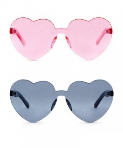 Aviator Rimless Sunglasses Heart Transparent One Piece Colorful Glasses - (2 Packs) Gray+pink - CR193RQE9QG $12.90