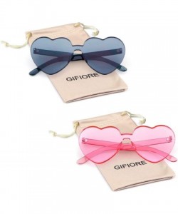 Aviator Rimless Sunglasses Heart Transparent One Piece Colorful Glasses - (2 Packs) Gray+pink - CR193RQE9QG $12.90