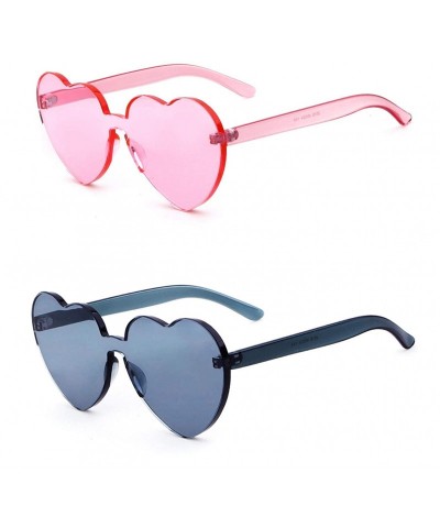 Aviator Rimless Sunglasses Heart Transparent One Piece Colorful Glasses - (2 Packs) Gray+pink - CR193RQE9QG $12.90