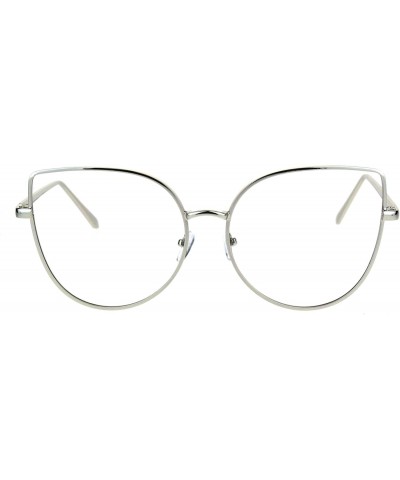 Oversized Womens Metal Rim Flat Panel Oversize Cateye Clear Lens Eye Glasses - Silver - CP17YXLNDSX $23.22