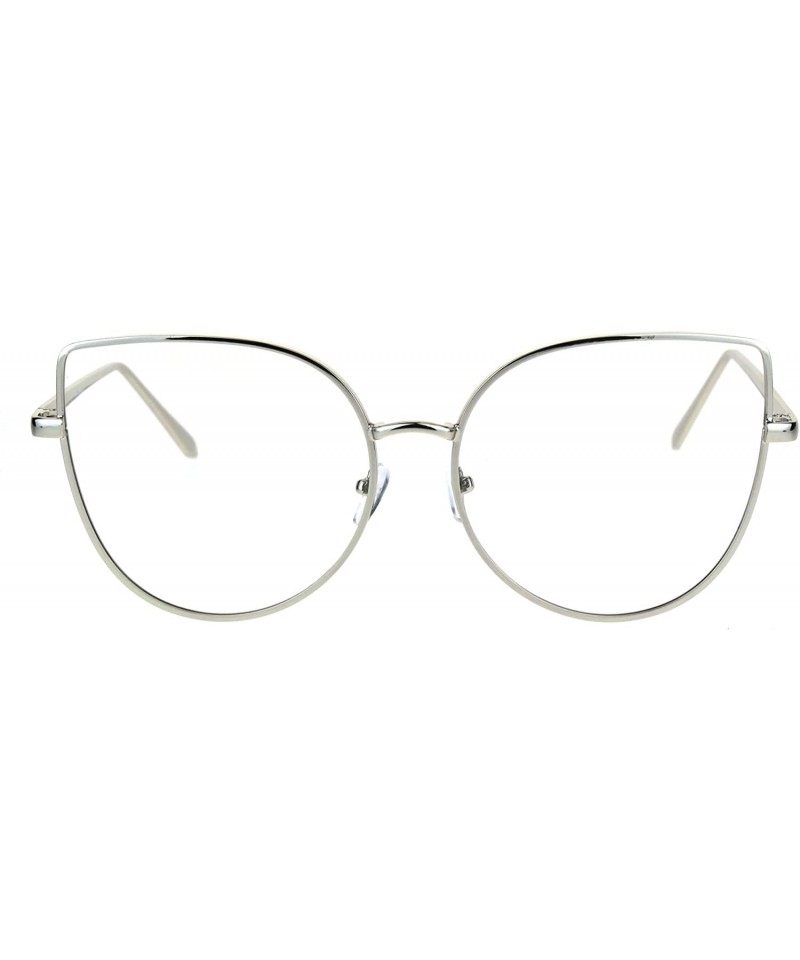 Oversized Womens Metal Rim Flat Panel Oversize Cateye Clear Lens Eye Glasses - Silver - CP17YXLNDSX $12.55