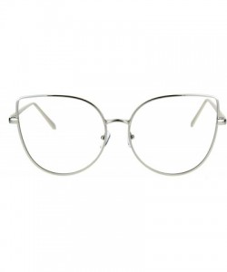 Oversized Womens Metal Rim Flat Panel Oversize Cateye Clear Lens Eye Glasses - Silver - CP17YXLNDSX $12.55
