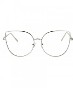 Oversized Womens Metal Rim Flat Panel Oversize Cateye Clear Lens Eye Glasses - Silver - CP17YXLNDSX $12.55