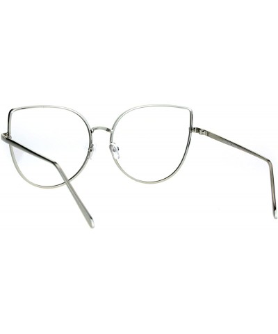 Oversized Womens Metal Rim Flat Panel Oversize Cateye Clear Lens Eye Glasses - Silver - CP17YXLNDSX $12.55