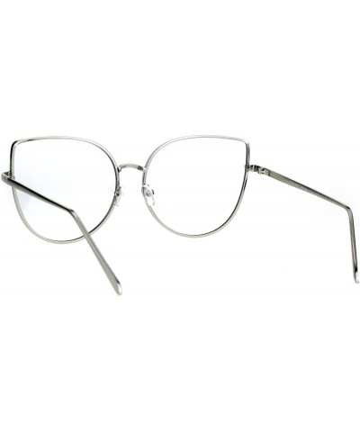 Oversized Womens Metal Rim Flat Panel Oversize Cateye Clear Lens Eye Glasses - Silver - CP17YXLNDSX $12.55