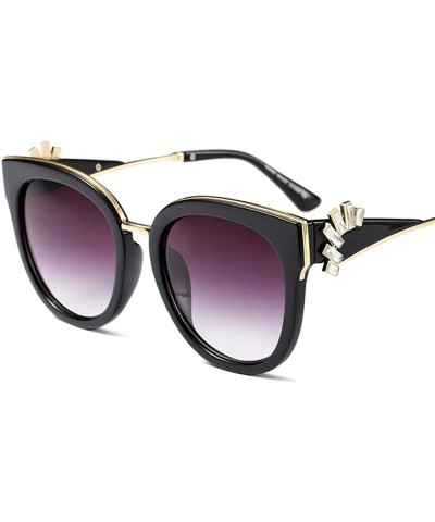 Oversized Designer Crystal Diamond Women Sunglasses Rhinestone Oversized Fashion - Gloss Black - CJ188UH44KD $12.09