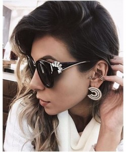 Oversized Designer Crystal Diamond Women Sunglasses Rhinestone Oversized Fashion - Gloss Black - CJ188UH44KD $12.09