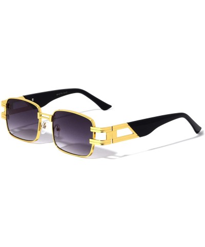 Rectangular Rectangular Squared Metal Cut Out Fashion Sunglasses - Smoke - CP196MRR63X $31.42