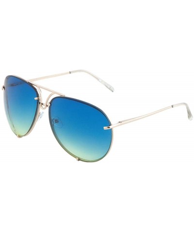 Rimless Oceanic Color Bracket Frame Rimless Curved Round Aviator Sunglasses - Blue Yellow - CF190MO0UCO $27.49