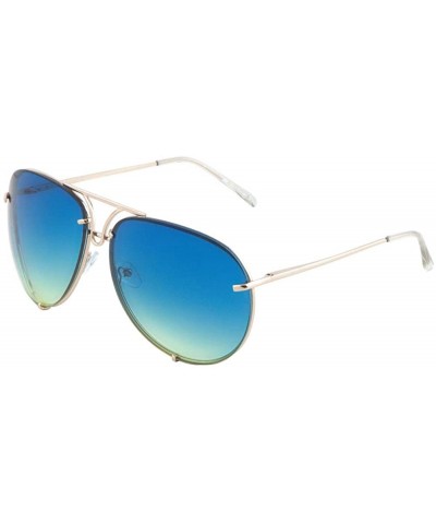 Rimless Oceanic Color Bracket Frame Rimless Curved Round Aviator Sunglasses - Blue Yellow - CF190MO0UCO $13.57