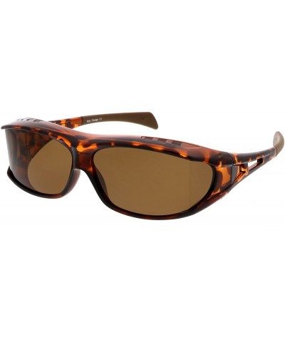 Sport Wrap Around Rubberized Arm Tip Rectangle Polarized Lens Goggle Sunglasses 62mm - Tortoise / Brown - CP184S3YS6Q $20.23