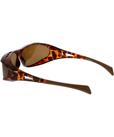 Sport Wrap Around Rubberized Arm Tip Rectangle Polarized Lens Goggle Sunglasses 62mm - Tortoise / Brown - CP184S3YS6Q $20.23