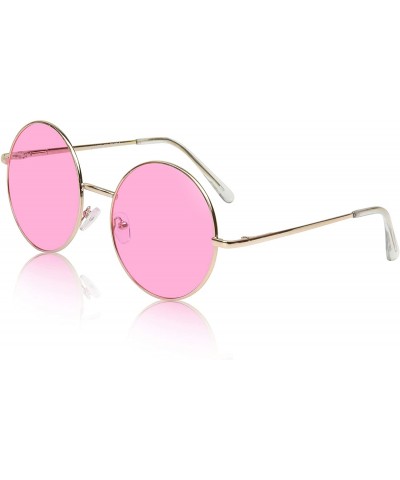 Oversized Big Round Sunglasses Retro Circle Tinted Lens Glasses UV400 Protection - 1 Pink Lens - Gold Frame - C1180TO2E2W $23.75