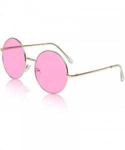 Oversized Big Round Sunglasses Retro Circle Tinted Lens Glasses UV400 Protection - 1 Pink Lens - Gold Frame - C1180TO2E2W $8.69