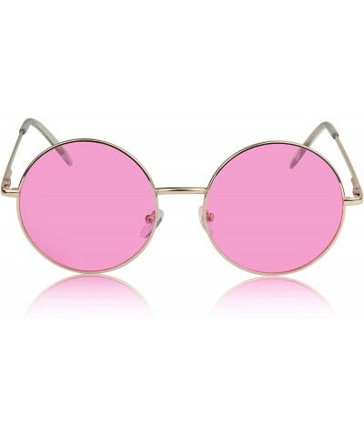 Oversized Big Round Sunglasses Retro Circle Tinted Lens Glasses UV400 Protection - 1 Pink Lens - Gold Frame - C1180TO2E2W $8.69