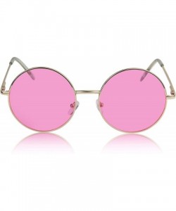 Oversized Big Round Sunglasses Retro Circle Tinted Lens Glasses UV400 Protection - 1 Pink Lens - Gold Frame - C1180TO2E2W $8.69